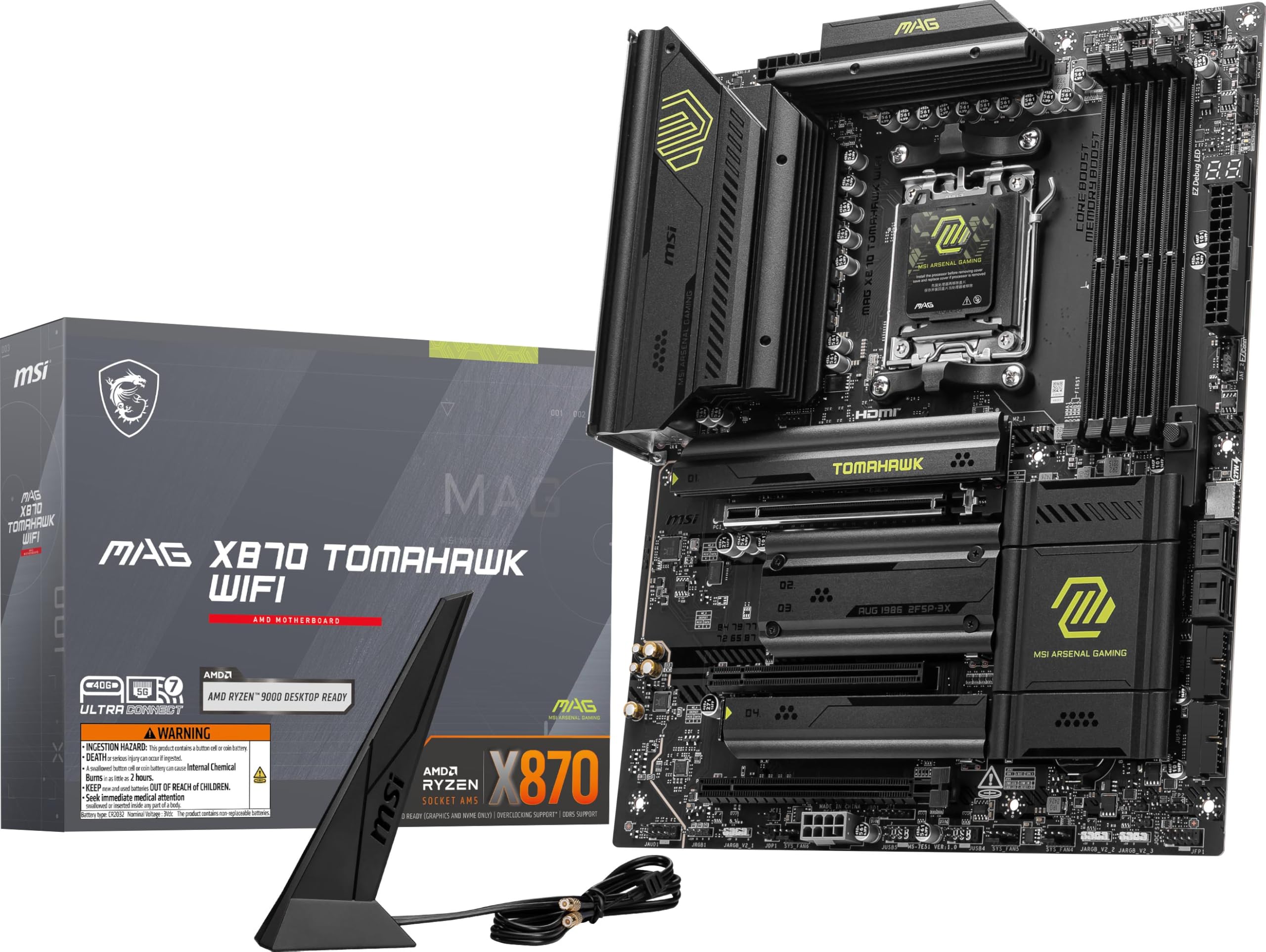 Photo 1 of **FOR PARTS ONLY** MSI MAG X870 Tomahawk WiFi Gaming Motherboard (AMD Ryzen 9000/8000/7000 Series Processors, AM5, DDR5, PCIe 5.0, M.2 Gen5, SATA 6Gb/s, USB 40Gbps, HDMI/DP, Wi-Fi 7, Bluetooth 5.4, 5Gbps LAN, ATX)