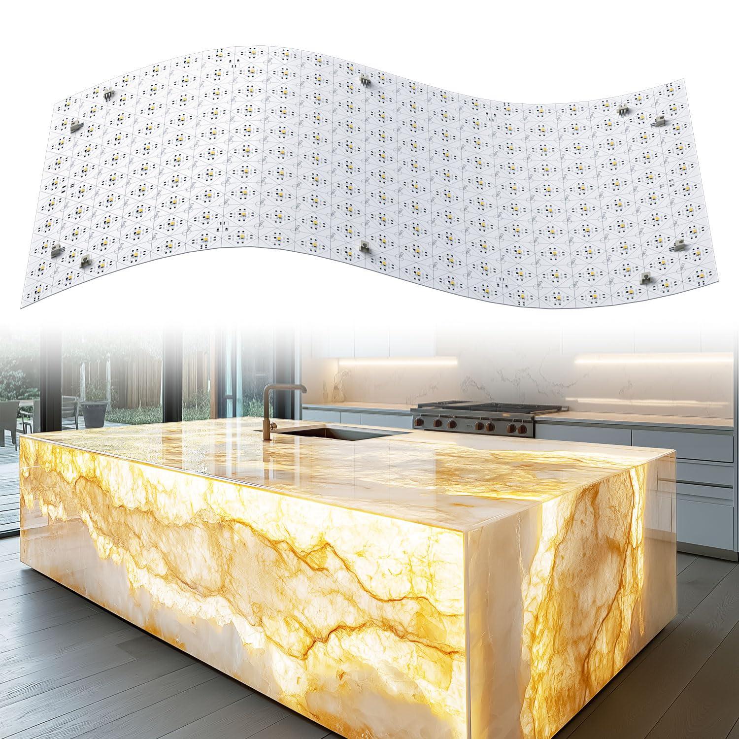 Photo 1 of Lichaser 4 Pack LED Backlight Sheet Warm White 3000K 24V 36W, Dimmable LED Panel Sheet Work with Alexa, Flexible Backlit Light Remote & APP Control, 19.7X9.7 Inch for Marble, Onyx, Quartz Countertop