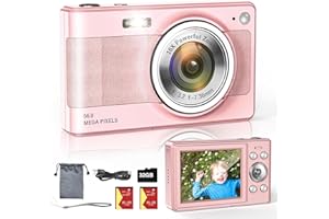 SECHKISS Upgrade Digital Camera, 56MP FHD 1080P Camera for Kids with 16x Zoom Anti Shake, Kid Camera with 32GB TF Card, Two Batteries, Lanyard, Compact Small Camera for Kids Boys Girls（Pink）
