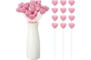 ZCYSRLQIN 12 Pcs Valentine's Day Glitter Foam Hearts Sticks Foam Heart Picks Sparkly Hearts Stems Puffy Heart Wooden Picks for Valentine Wedding Decorations Flower Arrangements Crafts (Pink)
