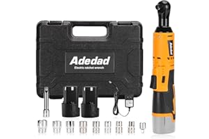 Adedad Cordless Electric Ratchet Wrench Set, 3/8" Power Ratchet Wrench, 40 Ft-lbs 400RPM 12V Battery Ratchet Tool Kit w/ 2 Pack 2.0Ah Lithium-Ion Battery and 1 Fast Charger