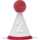 GORNZX 2nd Birthday Party Hat, White with Red Pom Pom and Trim, Glitter Number 2