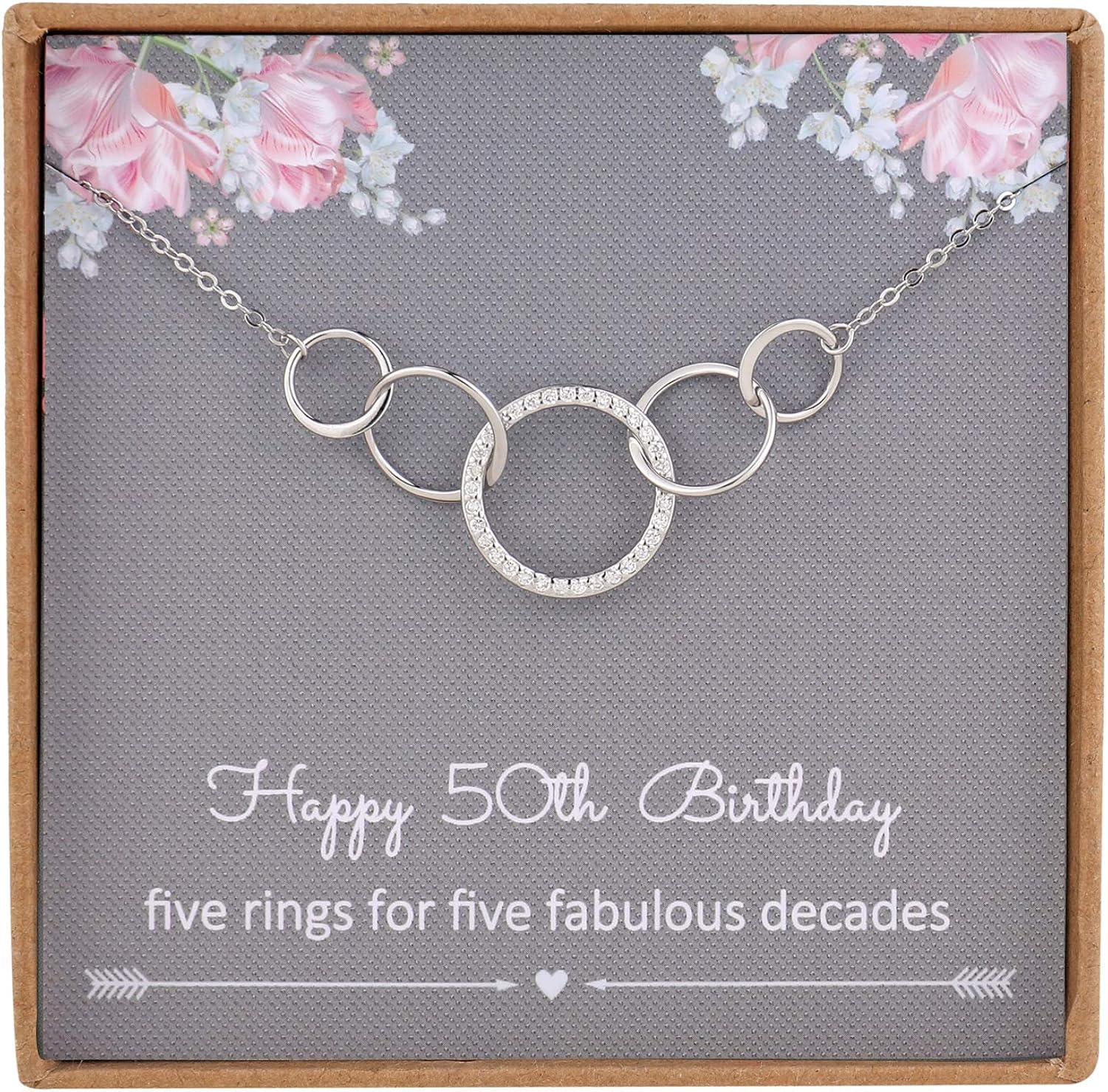 NOURISHLOV 50th Birthday Gifts for Her,Sterling Silver 5 Circle CZ