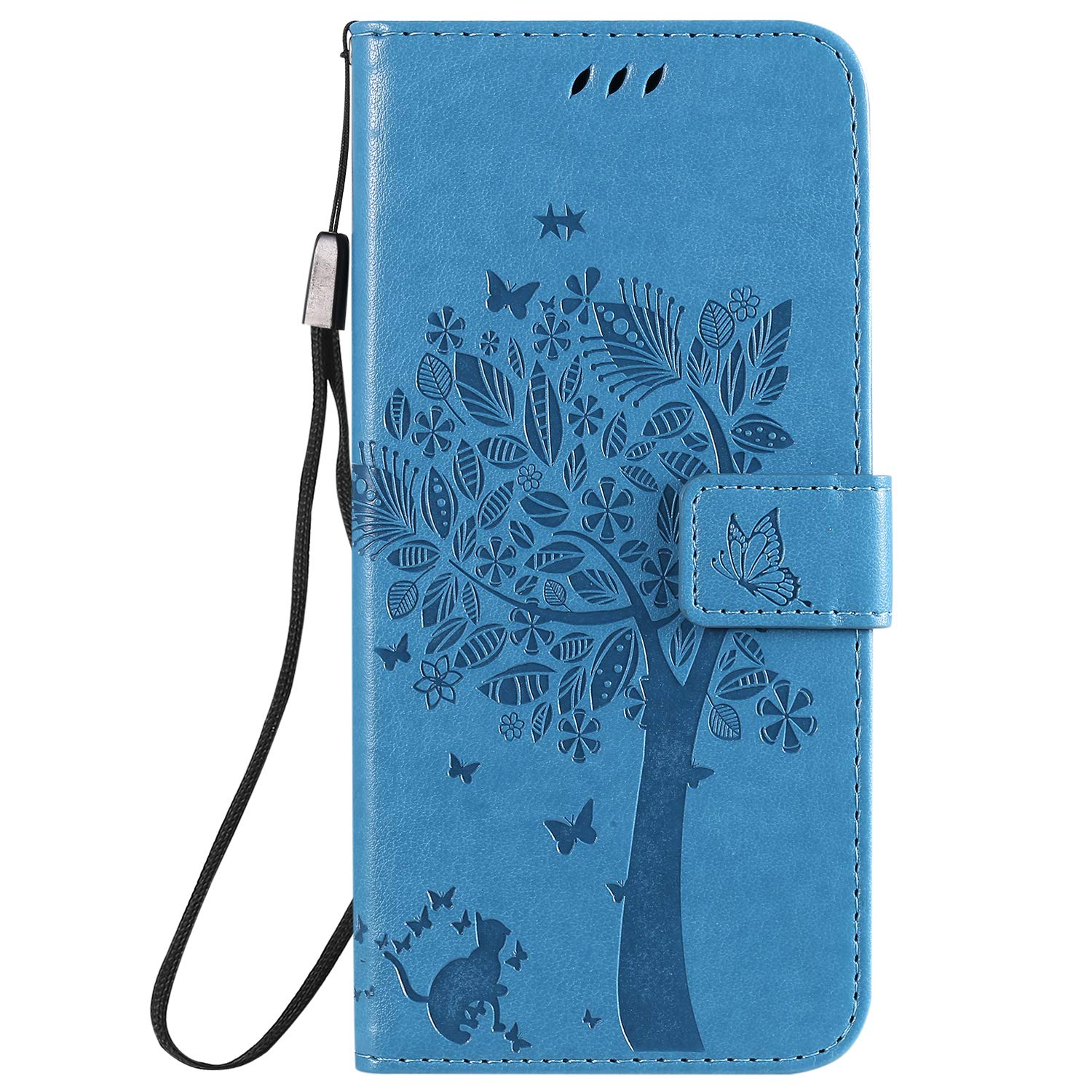 Motorola Moto G30/Moto G10 Case, for Moto G30/G10 Flip Case with Card Slots Magnetic Kickstand PU Leather Wallet Phone Cover Cat & Tree Embossed TPU Bumper Protective Shockproof Case, Blue