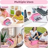 Alyvisun Large Capacity Pencil Case 3 Compartments Pink with Handle view 6
