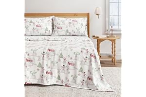 Great Bay Home Christmas Flannel Sheet Set King Size - 100% Turkish Cotton, Double-Brushed, Winter Bed Sheets - Ultra-Soft, Cozy, 4-Piece Holiday Bedding Set (Winter Wonderland)
