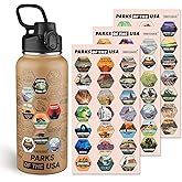 National Parks Water Bottle with 63 Waterproof Stickers,32oz Double Wall Vacuum Stainless Steel Wide Mouth Insulated Travel Water Bottle with Spout Lid,BPA-free and Leak-proof (32oz,Mocha)