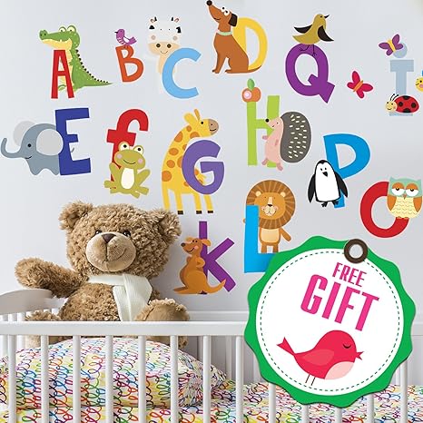 Abc Stickers Alphabet Decals Animal Alphabet Wall Decals Classroom Wall Decals Abc Wall Decals Wall Letters Stickers Gift Included