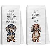 IWGDNJS Funny Dachshund Kitchen Towels Decorative, Long Haired Dachshund Gifts Hand Tea Towels for Bathroom, Weiner Dog Gifts Dishtowels, 16x24 Inches Set of 2