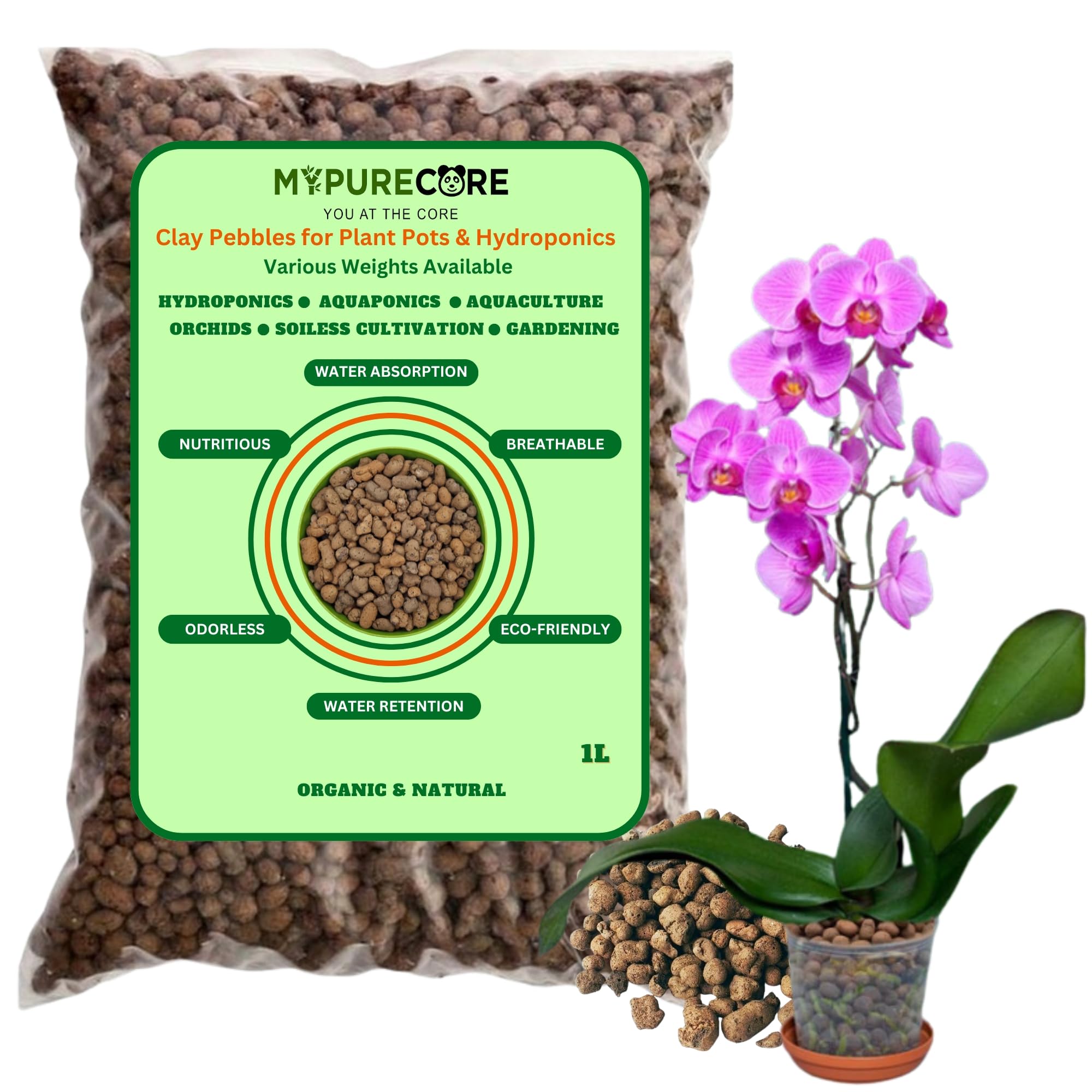 MYPURECORE Clay Pebbles for Plant Pots & Hydroponics | Clay Balls Cactus & Succulent Potting Mix, Horticultural Grit, Lava Rock, Decorative Gravel & Drainage for Indoor & Outdoor Plants (1L)