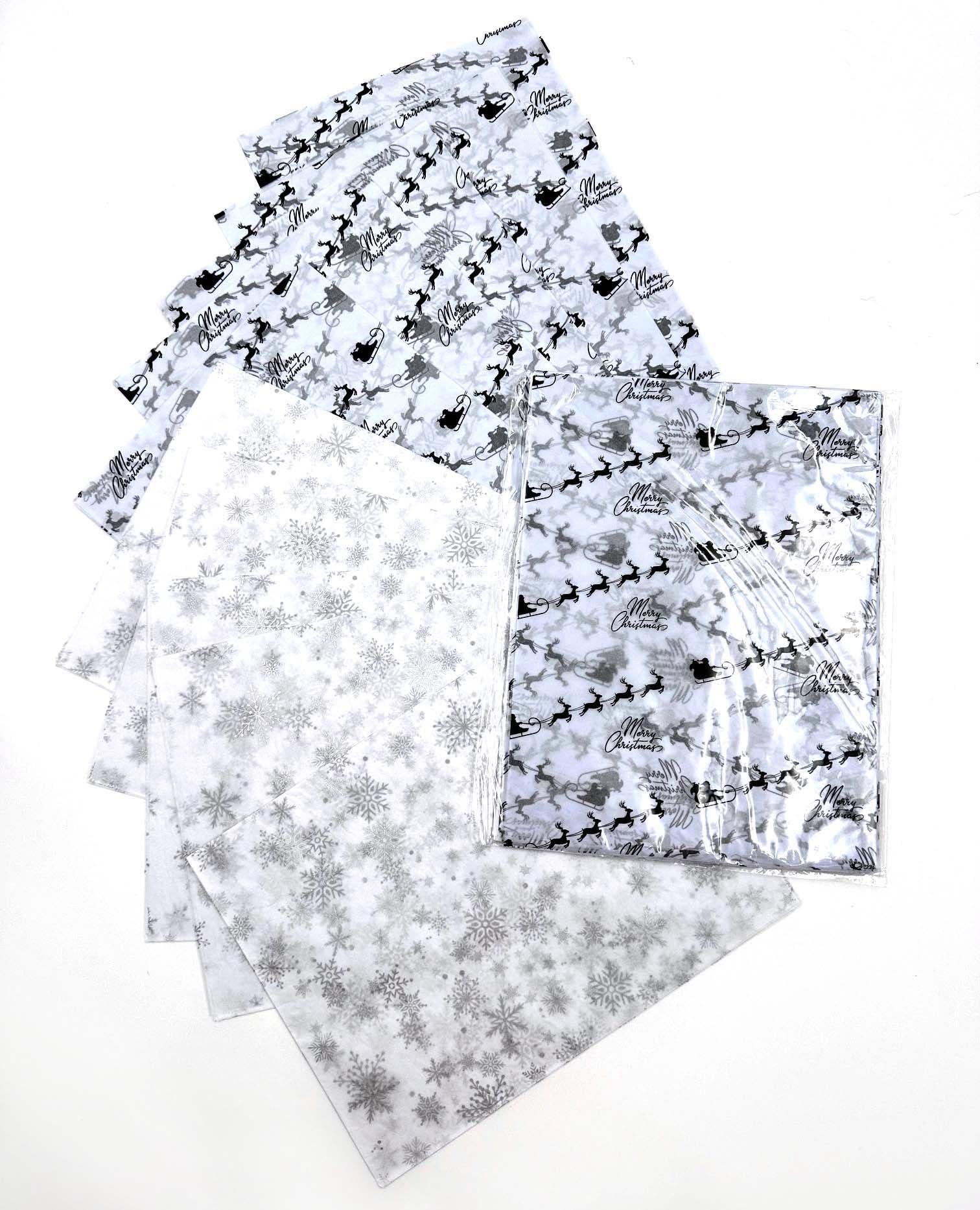 Pretty Tissue - Christmas Tissue Paper (5 Snowflake and 5 Santa and Sleigh) for Wrapping Gifts, 10 Sheets Pretty Acid Free, for Gift Bags, Secret Santa, hampers, decoupage and Crafts