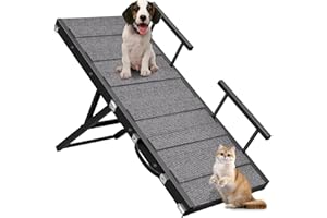 CRESO HOM Dog Ramp for Couch, Pet Ramp for Adjustable Hight, Folding Dog Ramps for Small Dogs, Dog Ramp for Bed with Anti-Slip Carpet and Safety Rails, Dog Ramps for Indoor Sofa Bed, Black