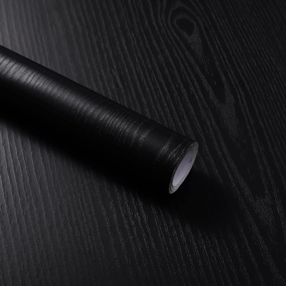 Abyssaly Wood Effect Sticky Back Vinyl Wrap 30cm x 200cm Black