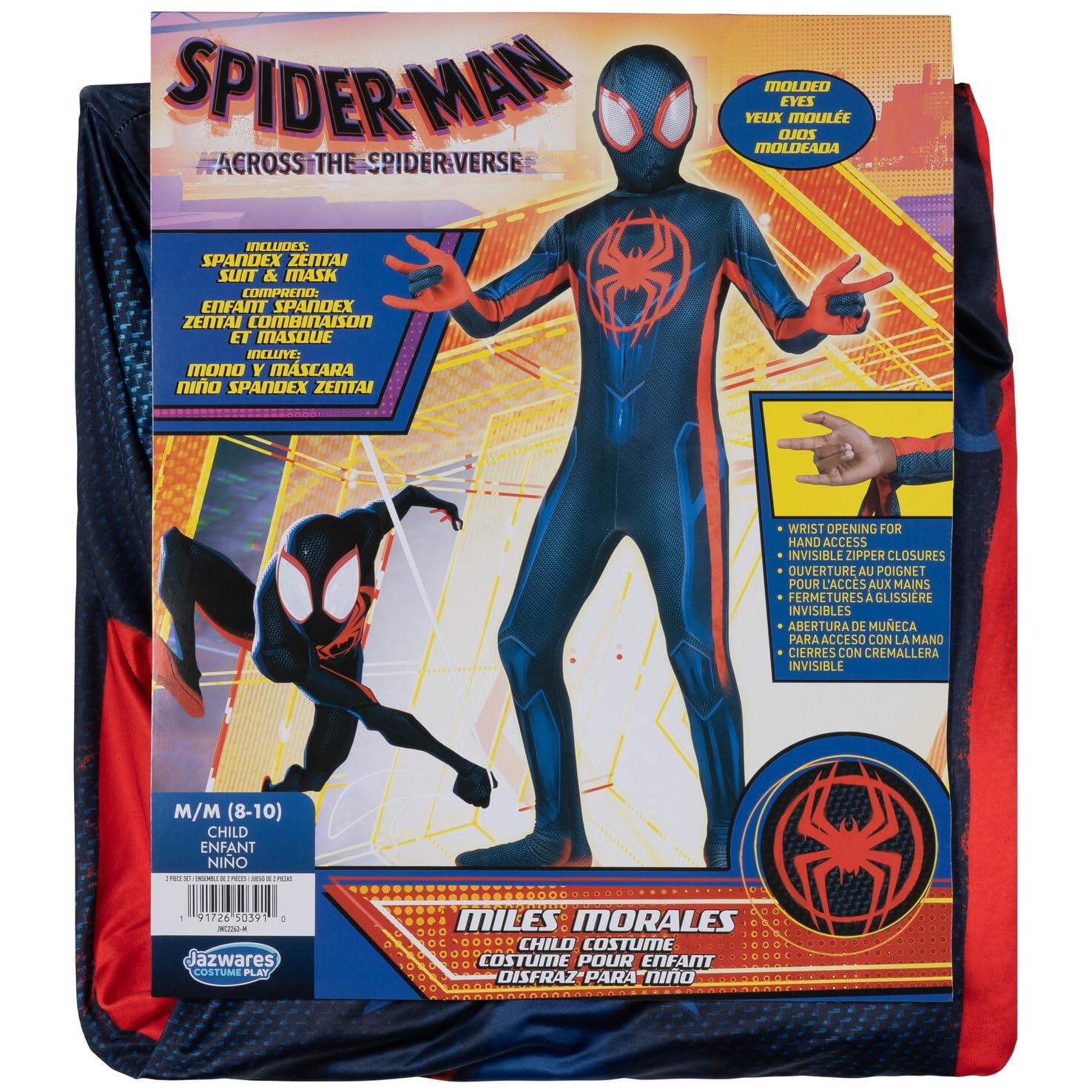 Marvel Miles Morales: Spider-Man Official Youth Deluxe Zentai Costume - Stretch Spandex with Hidden Zippers and Wrist Slits
