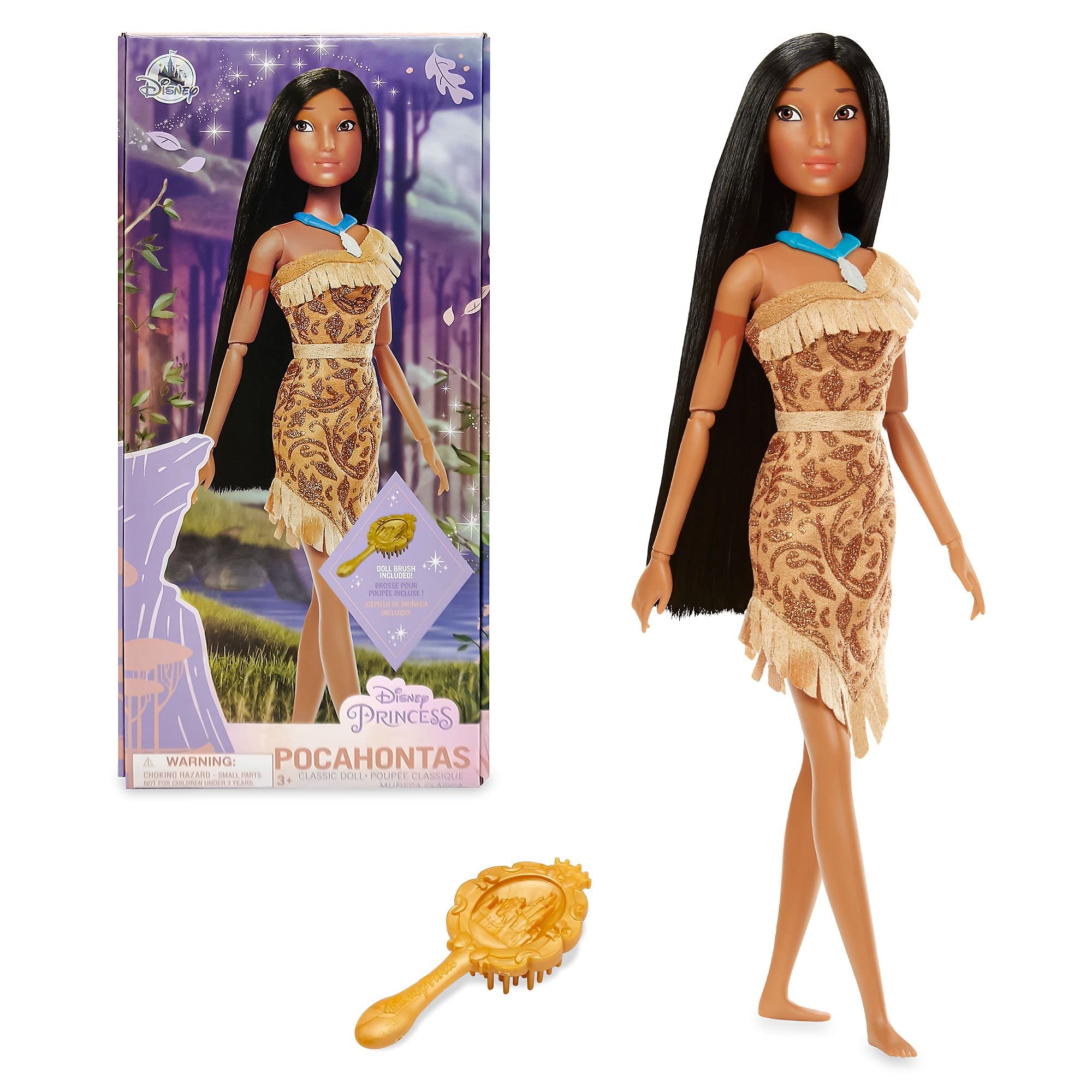Disney Store Official Pocahontas Classic Doll for Kids, 29cm/11”, Includes Brush with Moulded Details, Fully Posable and Detailed Toy - Suitable for Ages 3+