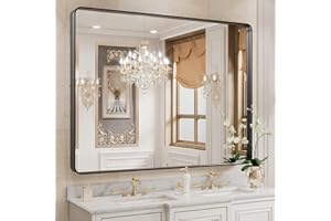 WEER Black Bathroom Mirror for Wall 40X30 Inch, Rectangular Black Metal Framed Vanity Mirror, Farmhouse Bathroom Mirror with Tempered Glass, Rounded Corner, Anti-Rust (Horizontal/Vertical)