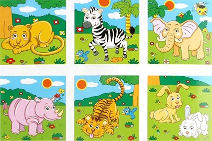 Vibgyor Vibes Early Age 6 in 1 Wood Block Puzzles for Small Kids (Zoo Animals Theme), Multi Color