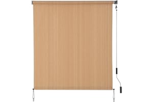 SMONTER Outdoor Sunshade Roller Shade 6’W x 8’H, Exterior Cordless Roll Up Shades Blinds, UV Protection Shade Cloth with Crank Operation for Outside Windows Patio Porch Gazebo, Walnut