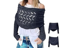 hepanio Multifunctional Scarf with Sleeves,Knitted Cable Wrap,Scarf with Sleeves Croche
