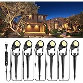 GreenClick Low Voltage Landscape Lights 6 Pack, 69ft Cable Spotlight Outdoor with 12V Transformer, IP65 Waterproof Plug in Spot Lights 2700K Warm White for Yard, Plant, Lawn, Tree, Flags, Garden