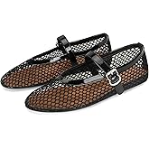 DOEYG Mesh Ballet Flats for Women Buckle Strap Comfy Casual Office Fishnet Ballerina Flat Shoes
