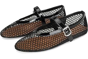 DOEYG Mesh Ballet Flats for Women Buckle Strap Comfy Casual Office Fishnet Ballerina Flat Shoes