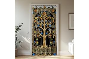 CONCHLERY Retro Style Door Curtain for Doorway Tree of Life Doorway Curtain Room Divider Curtains with Plastic Rings Folding 