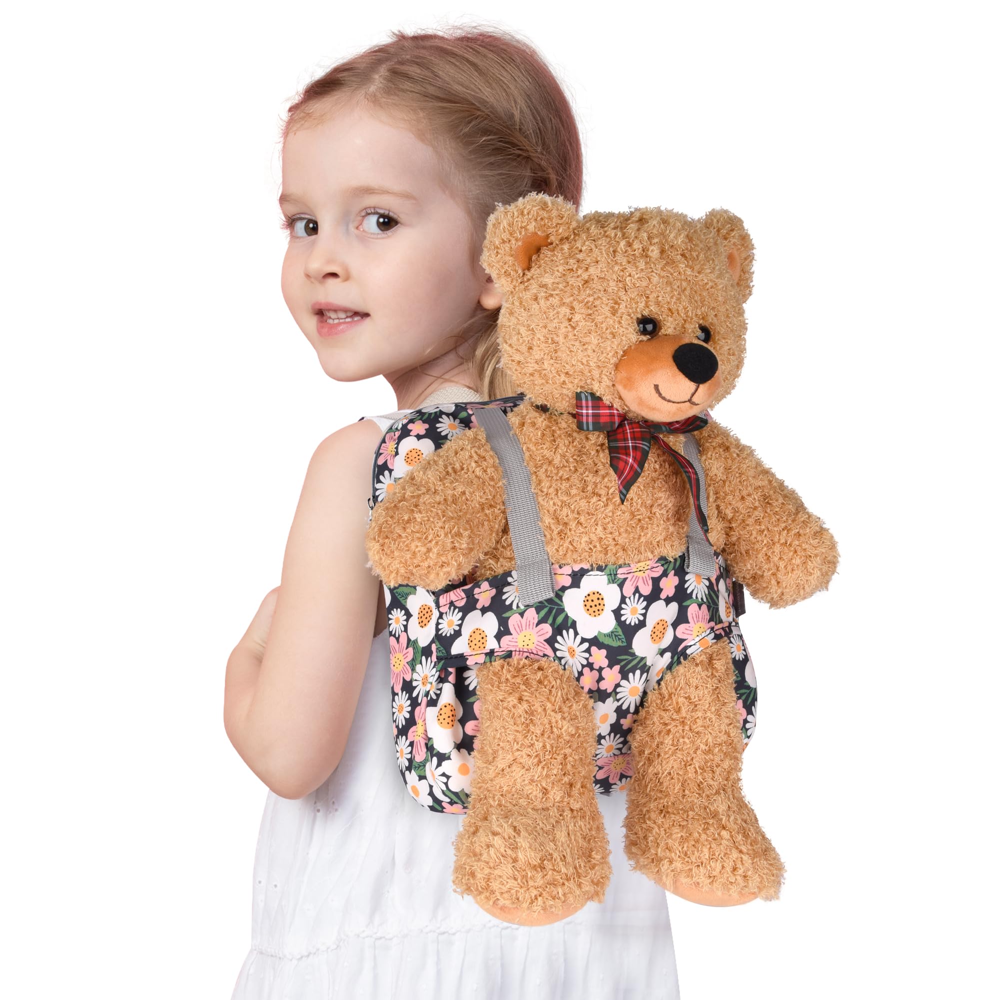 Bebamour Doll Carrier Backpack, 100% Cotton, Kids Backpack for Dolls Accessories Storage Bag (Green Flower)