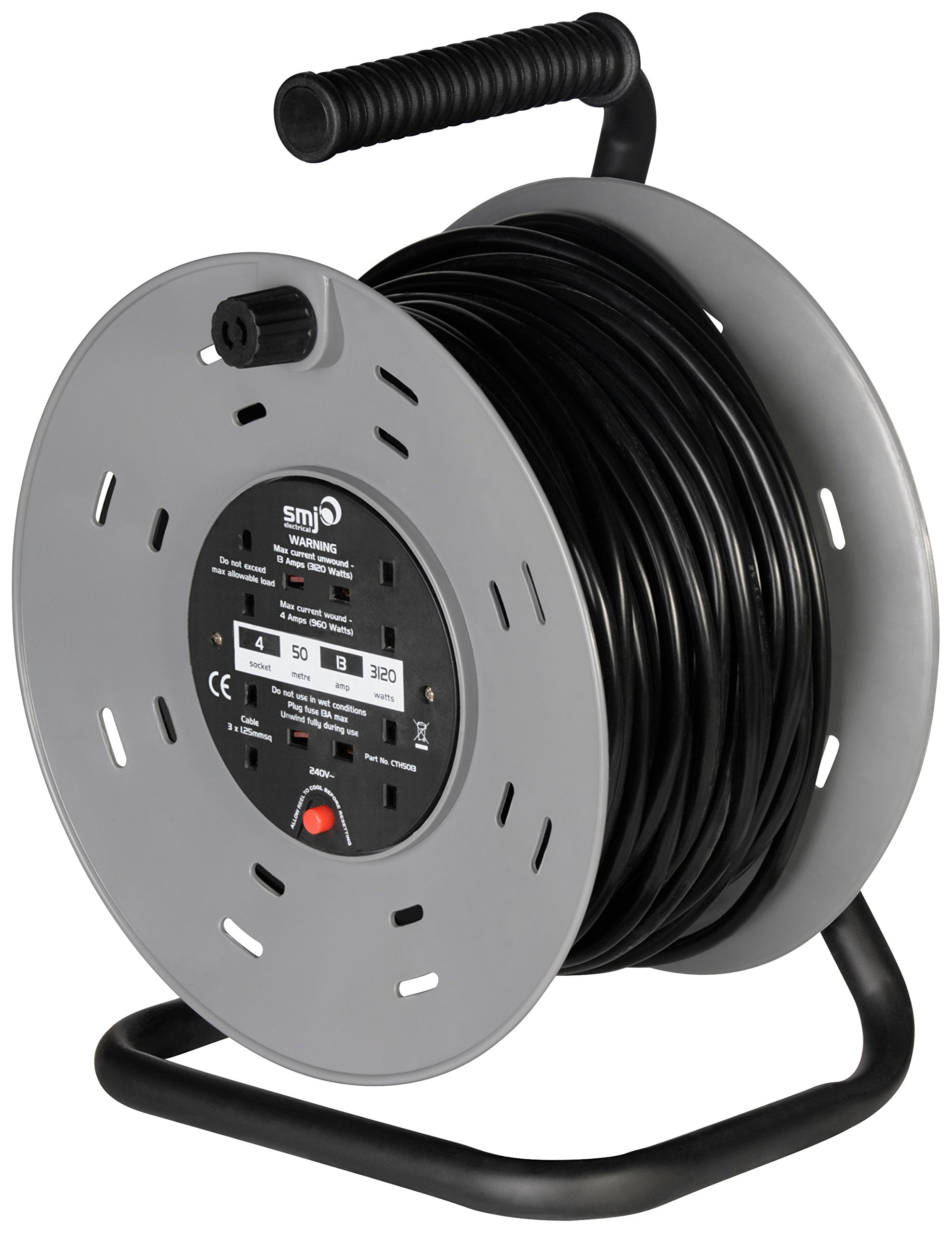 Deta SMJ CT Heavy Duty Drum Extension Lead, 4 Socket, 50 Metre, 13 Amp (CTH5013)