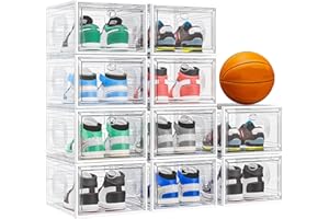 caktraie 10 Pack Thicken Shoe Organizer Stackable,Upgraded Sturdy Shoe Storage Box with Magnetic Door,Shoe Containers For Sneaker Display,Hat Organizer,White