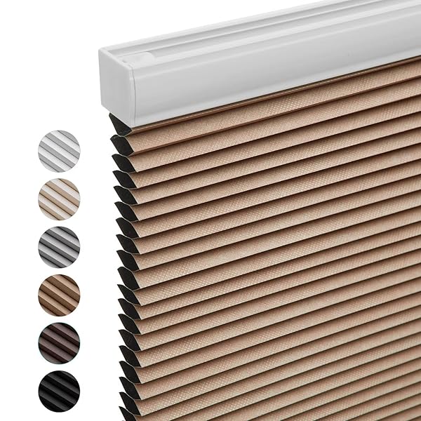 MYSHADE CORDLESS BLACKOUT CELLULAR SHADES FOR WINDOWS, HONEYCOMB WINDOW SHADES WITH THERMAL INSULATION, CHILD & PET SAFE ROOM DARKENING SHADE, EASY INSTALL, 27″ W X 36″ H, LIGHT BROWN