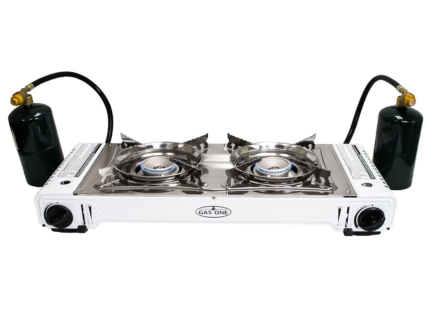Double Burner Portable Propane Butane Camping Stove and Griddle by Gas