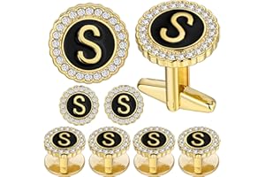 HAWSON 18K Gold Tone Initial Cufflinks for Men with Tuxedo Studs - Gift Boxed, Stylish Men's Jewelry Accessories for Weddings, Birthdays, Anniversaries, Father's Day