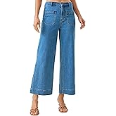 Allimy Women's Casual Cute High Waisted Cropped Wide Leg Ankle Length Mom Jeans Trendy Stretchy Loose Denim Pants Washed Blue 6