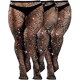 Geyoga 3 Pair Plus Size Fishnets Thigh High Stockings Women Sparkly Tights Stockings Glitter High Waist Tights for Women