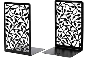 CNK Book Ends for Shelves - Metal Holders for Home Office Heavy Books, Shelf Stoppers, Decorative Set of 2 Black Infinite Leaves Bookends