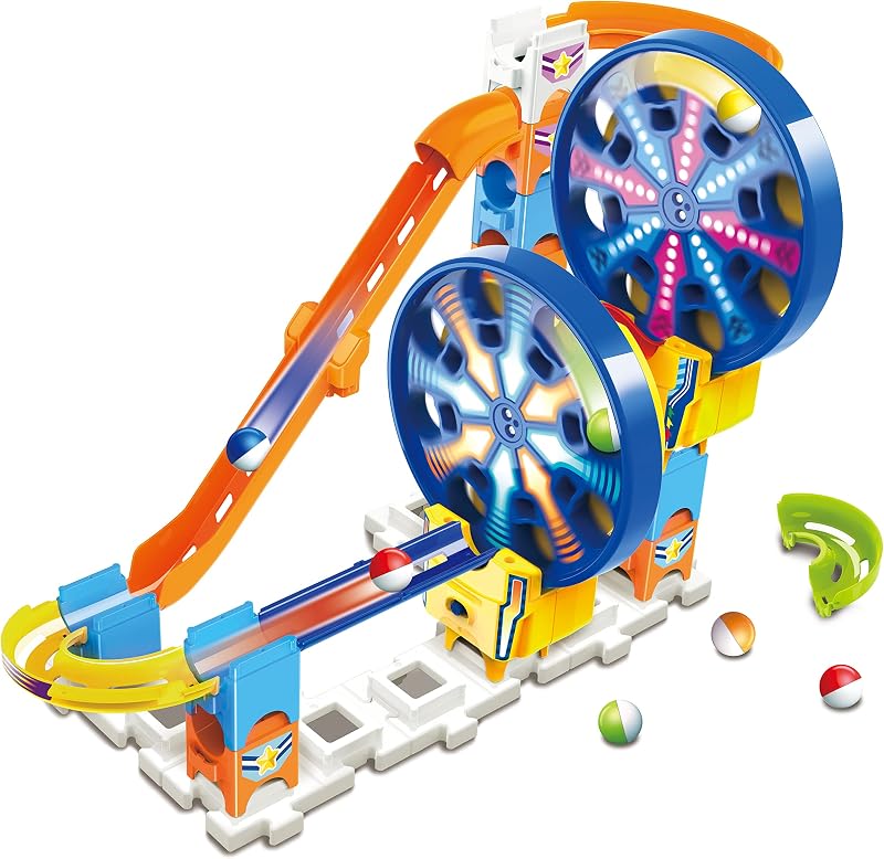 Vtech - marble rush fun fair set eletrônico m200e, circuito interativo de mármore e brinquedo de construção para crianças +4 anos, duas rodas gigantes eletrônicas e mais acessórios, versão esp