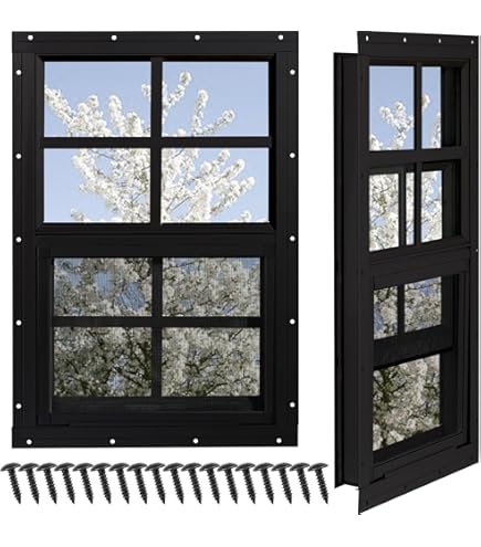 Small Shed Transom Window – Flush Mount Tempered Glass Rectangle Casement, 360° Rotating, For Bathroom, Shop, Garage, Kitchen (Black C, 15.7” X 31.5”)