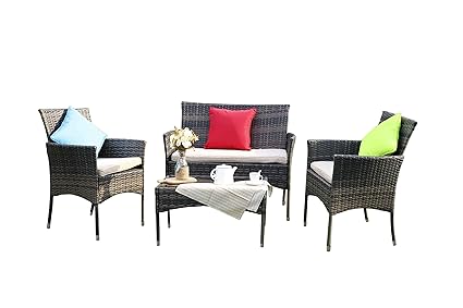 rattan garden furniture set 4 piece chairs sofa table outdoor patio set