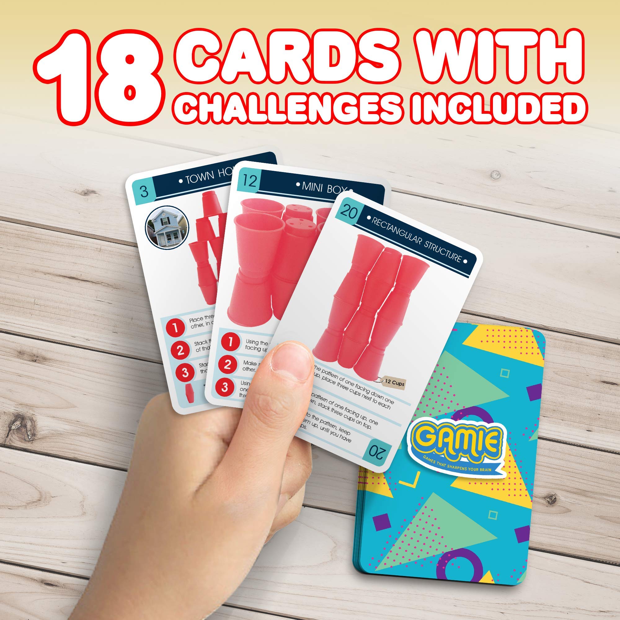 Gamie Stacking Cups Game with 18 Fun Challenges and Water Timer, 24