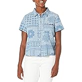 Tommy Hilfiger Women's Collared Shirt Button Up Bandana Chambray Shirt