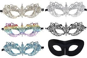 HOYUWAK Elegant Lace costume ball Mask for Women & Men - Gold, Silver, Blue, Colorful & Black Venetian Masks for Mardi Gras, Halloween, Cosplay, Couples, and Masquerade Party (7.87 x 2.15 Inches)