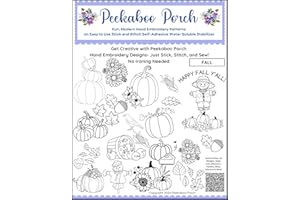 PEEKABOO PORCH Fall Autumn Pumpkin Ready-to-Use Embroidery Design Transfers on Stick and Stitch Water Soluble Sewing Stabilizer Paper for Hand Embroidery Kit Thread Art Projects