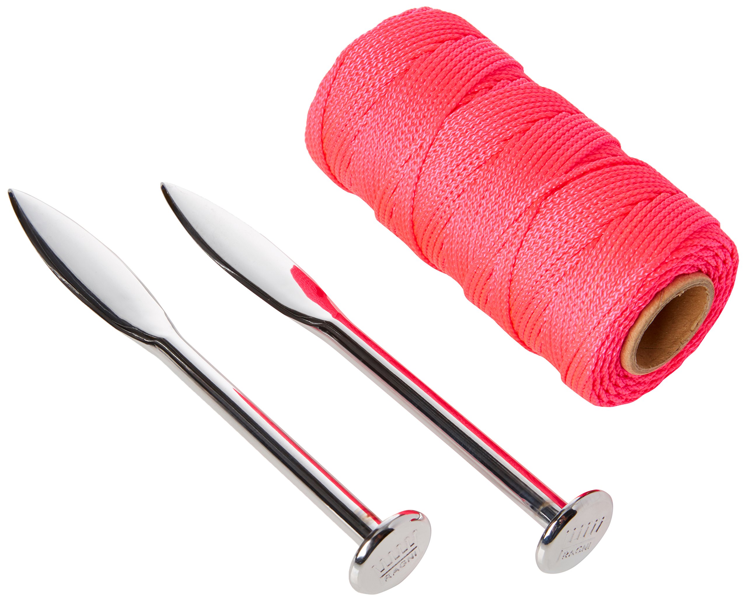 Ragni Pair of Solid Forge Line Pins & 76m Hi-Vis Yellow Nylon Braided Brick Line