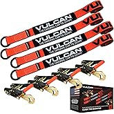 VULCAN Wheel Tie Down Kit with Snap Hook Ratchets - 4 Pack - PROSeries - 3,300 Pound Safe Working Load