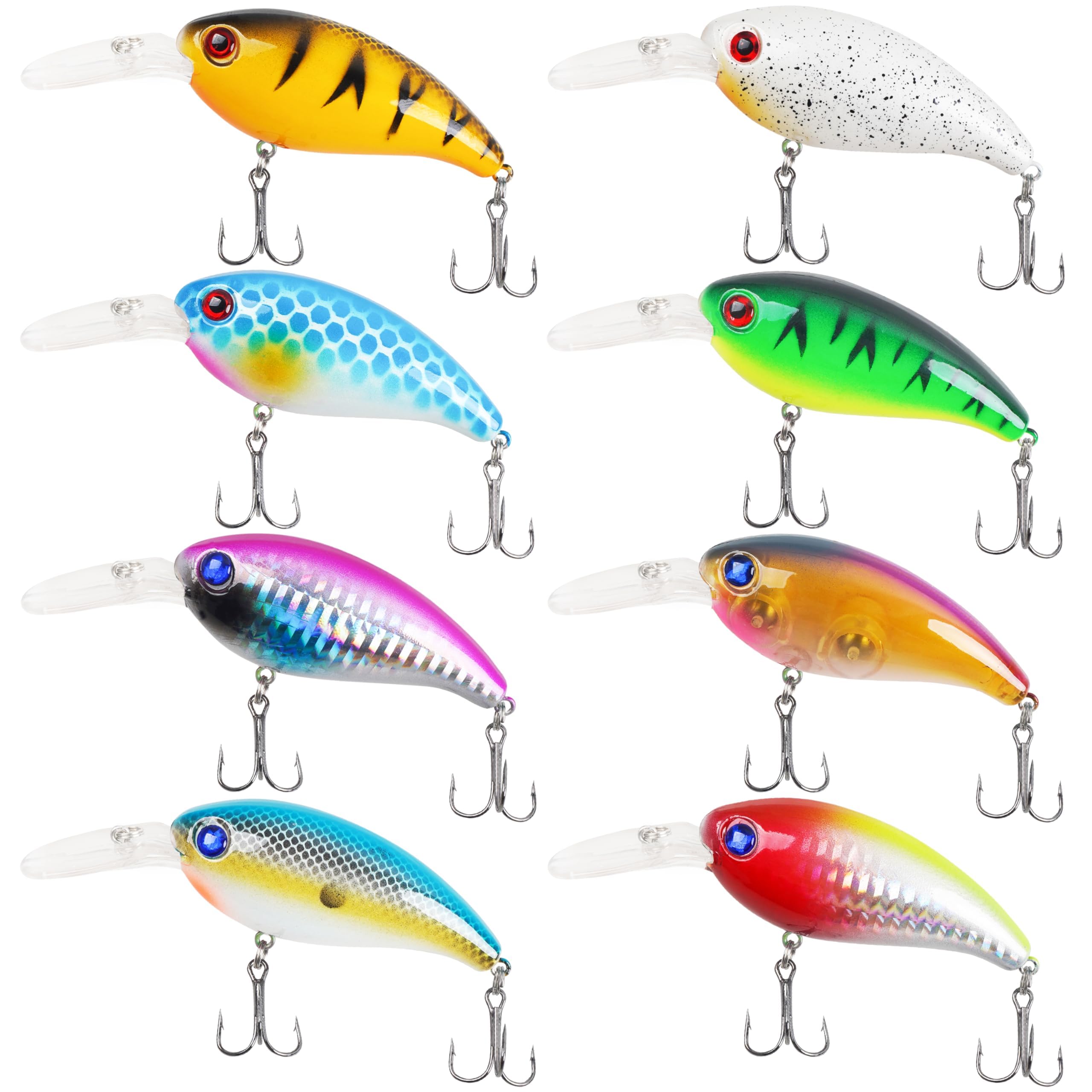 OROOTL Crankbait Fishing Lures 8Pcs Deep Diving Hard Lures 3D Eyes Lifelike Swimbaits Sharp Treble Hooks Saltwater Freshwater for Bass Pike Trout Perch