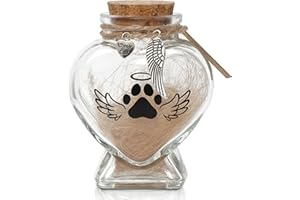 HAMUIERS Pet Memorial Gift for Loss of Cat, Heart Shape Glass Jar & Bottle for Fur, Hair, Whiskers or Ashes Keepsake Urn with Cork Top, Charms for Cute Rainbow Bridge Memorial