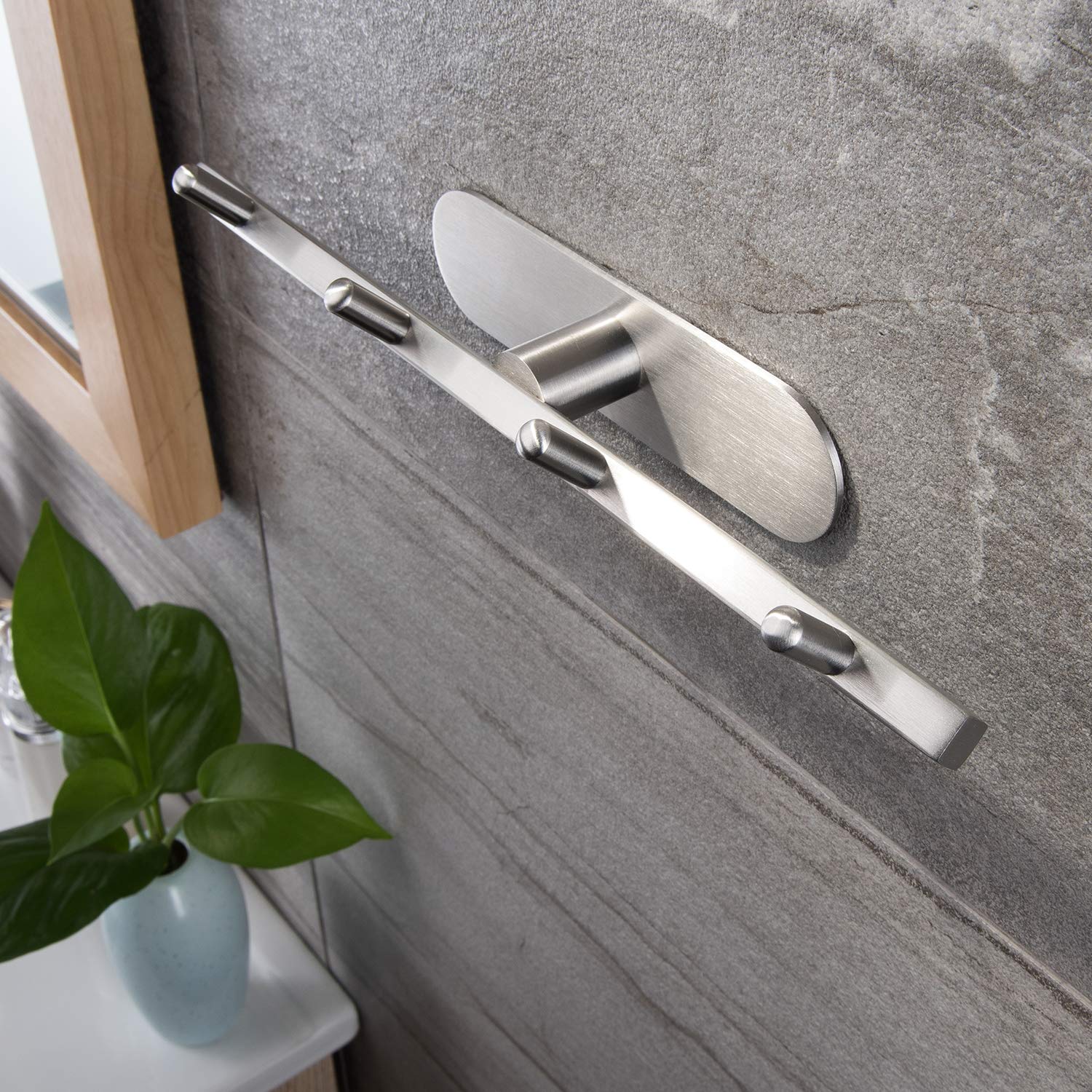 ZUNTO - Perchero autoadhesivo de acero inoxidable con 4 ganchos para cuarto de baño o cocina