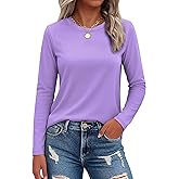 SMENG Womens Long Sleeve Shirt Cotton Blend Crewneck Basic Tops Soft UPF50+ Athleisure Tshirt
