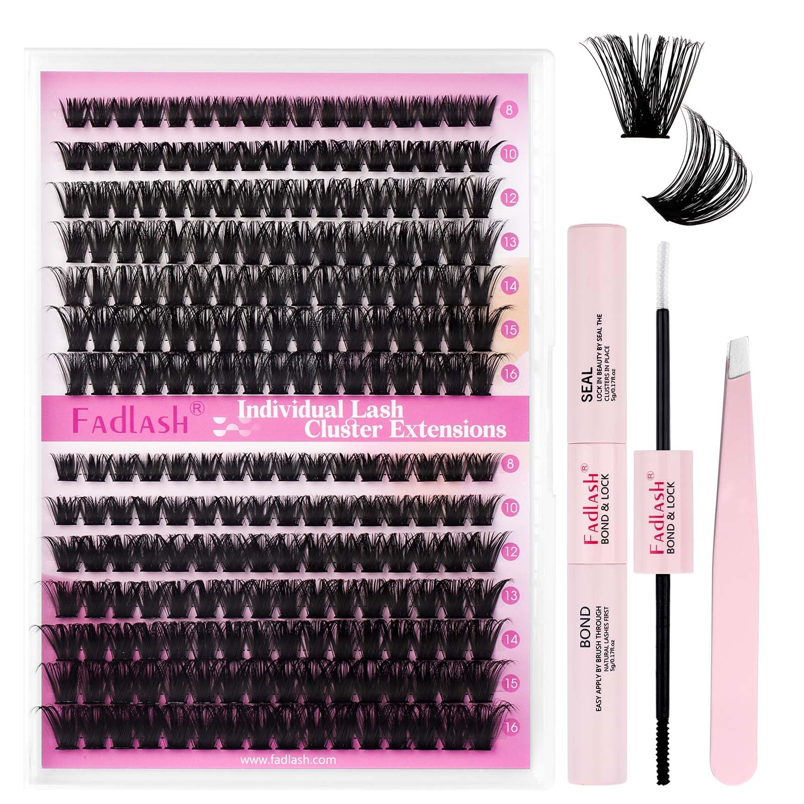 FADLASH 80D+100D 0.07mm D Curl 8-16mm with Bond and Seal and Tweezers Fluffy Cluster Lashes DIY Eyelash Extensions — image 1